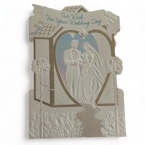 🦋 5/$25 - Vintage Hallmark Embossed Wedding Day Card